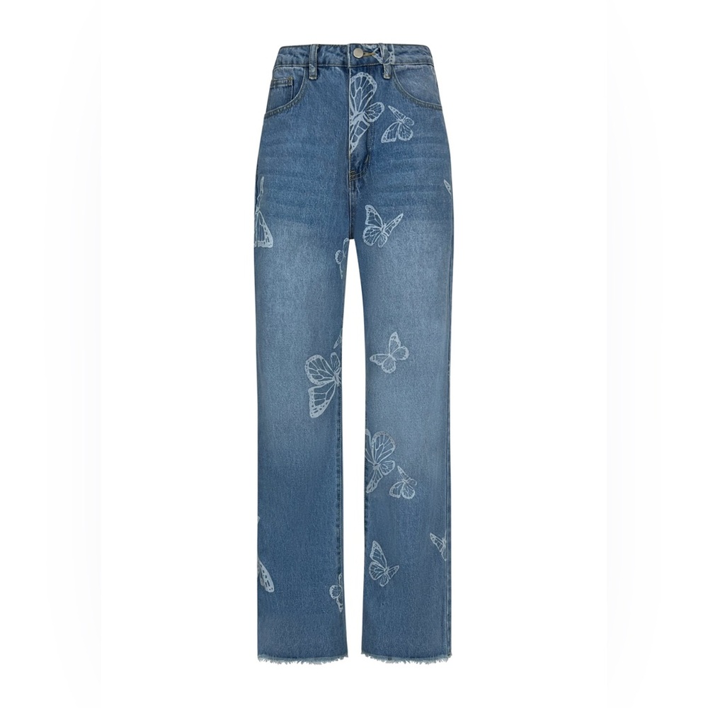 Organic Blue Cropped Butterfly Jeans